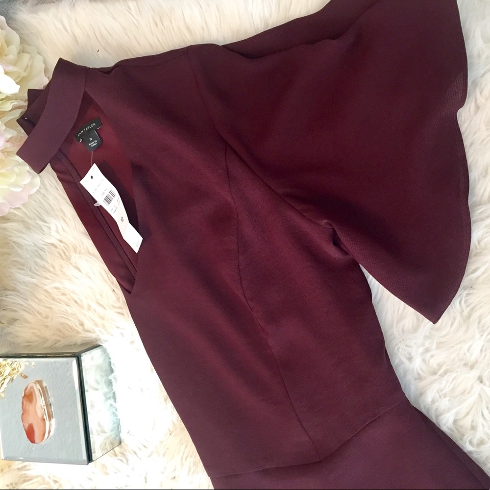 Flutter Sleeve Slit Midi Dress in Deep Burgundy